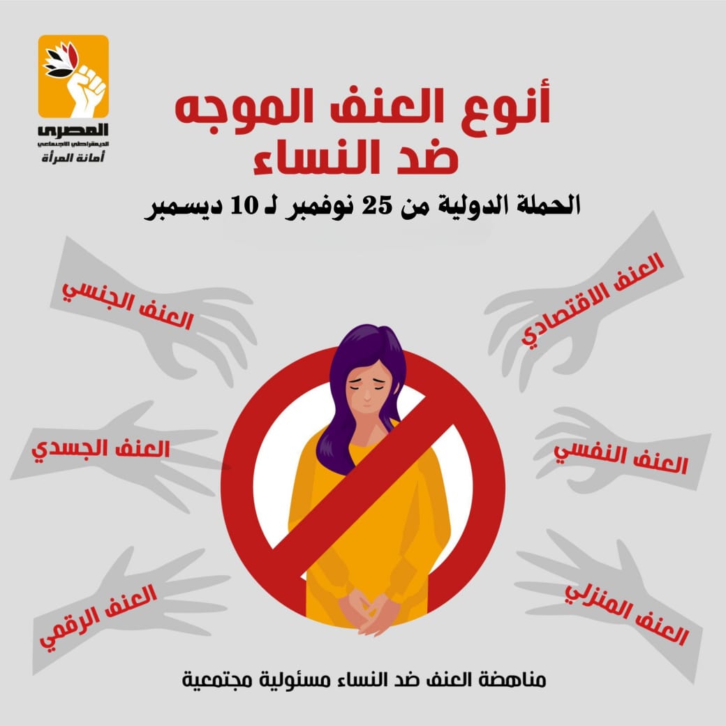 أمانة المرأة بالحزب المصري الديمقراطي الاجتماعي: القضاء على العنف مسؤولية مجتمعية