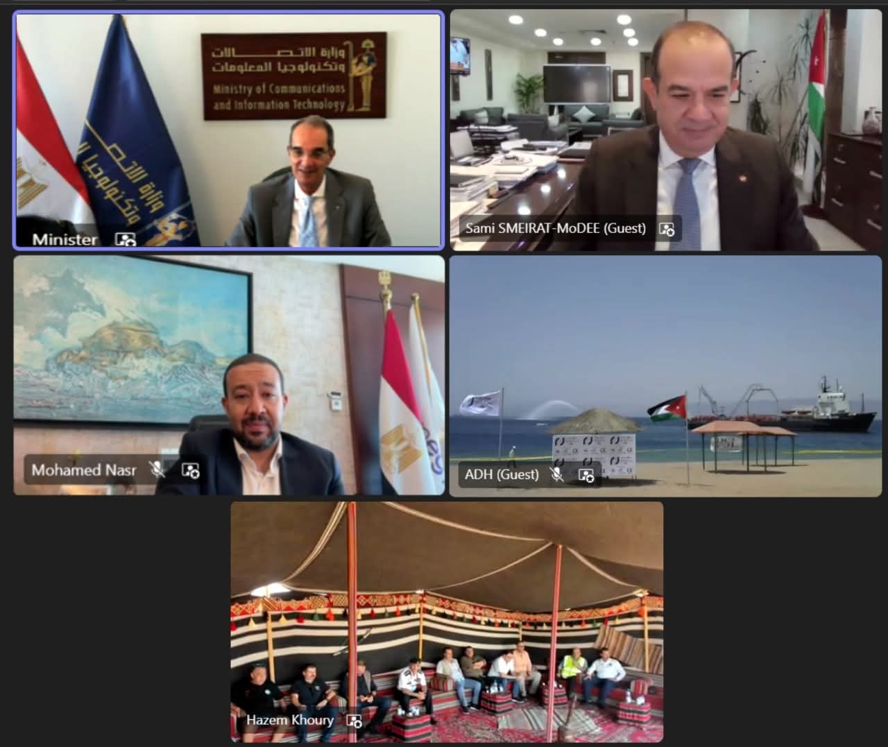 وزير الاتصالات ووزير الاقتصاد الرقمي والريادة الأردني يشهدان عبر تقنية الفيديوكونفرنس عملية إنزال الكابل البحري عالي السعة "كورال بريدج" في مدينة العقبة بالمملكة الأردنية الهاشمية