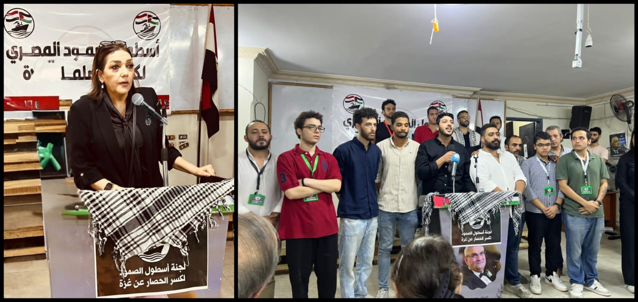 جميلة إسماعيل رئيسة حزب الدستور تشيد بالموقف المصرى الرسمى وتدعو إلى دعم "أسطول الصمود" مؤكدة على أهمية التضامن المصرى و المشاركة الشعبية المصرية .