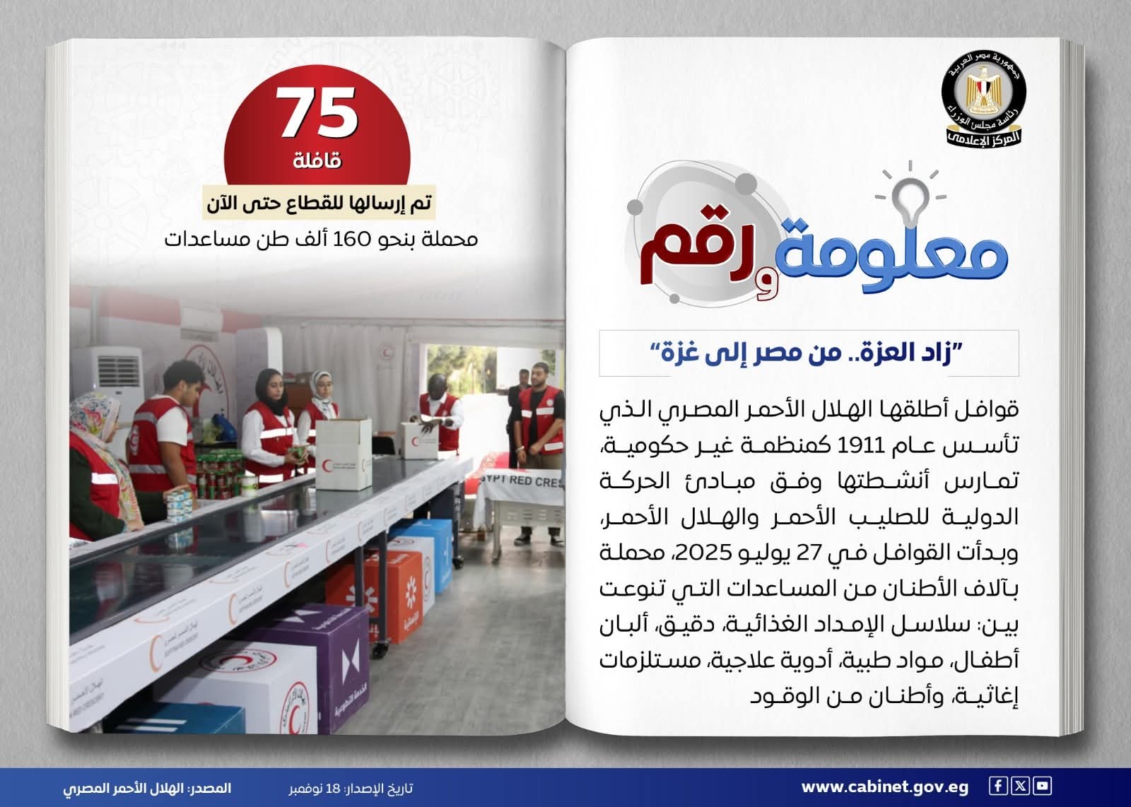 الهلال الأحمر المصري :أطلاق قافلة «زاد العزة من مصر إلى غزة»