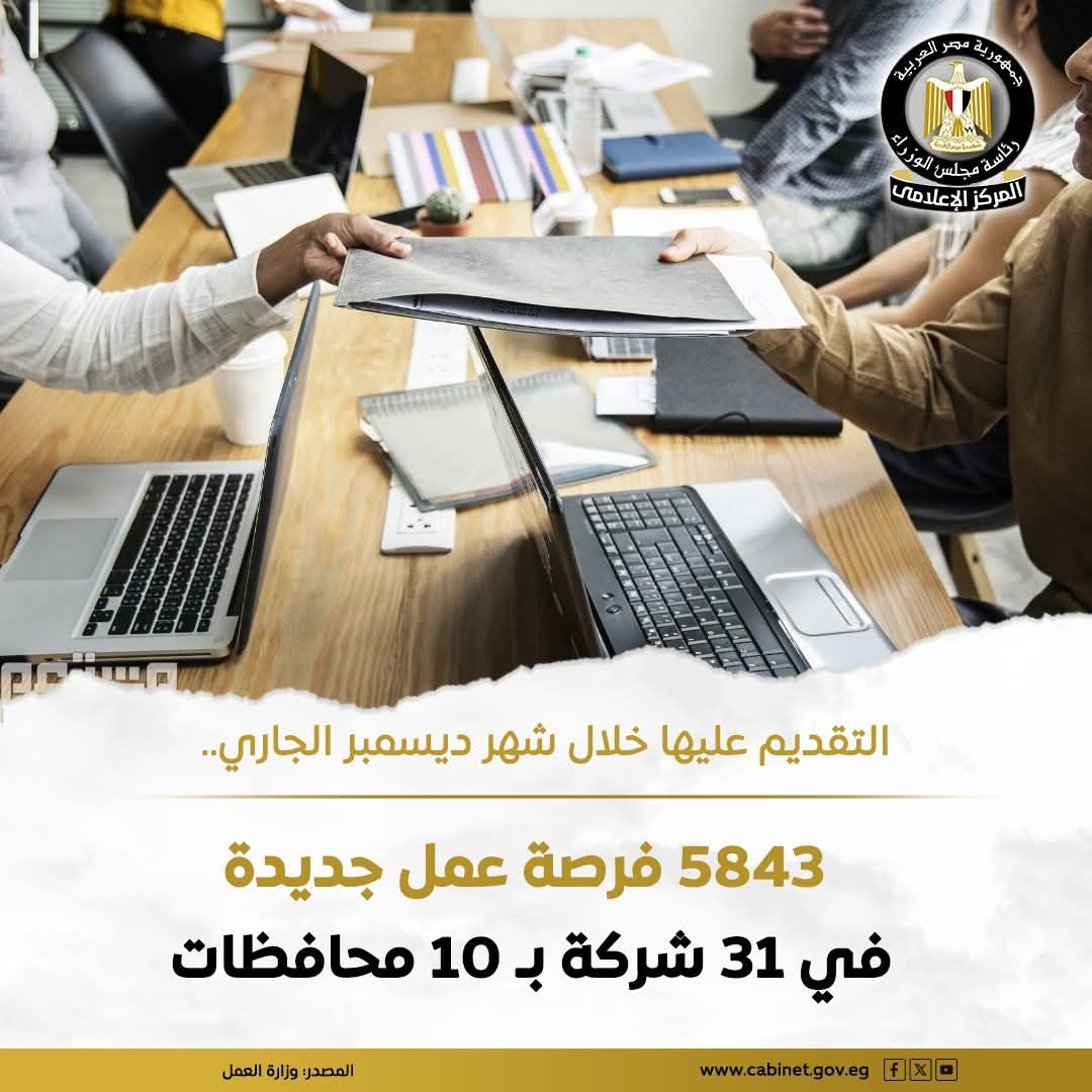 وزارة العمل تُعلن وظائف جديدة في 10 محافظات برواتب مجزية وفرص لذوي الهمم