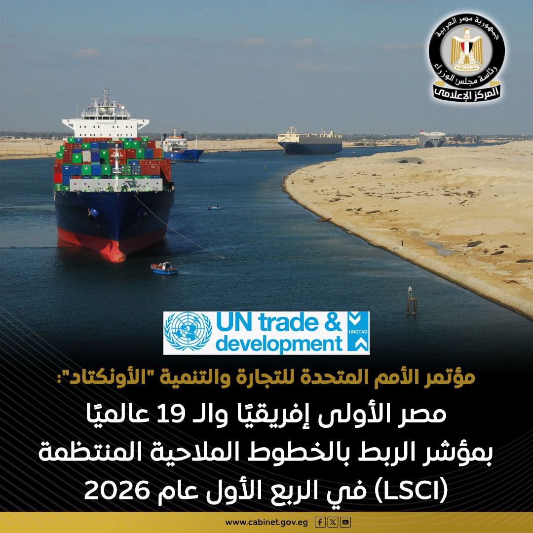 مصر تحتل المركز الـ19 عالميًا والأول أفريقيًا في مؤشر الربط بالخطوط الملاحية المنتظمة (LSCI)