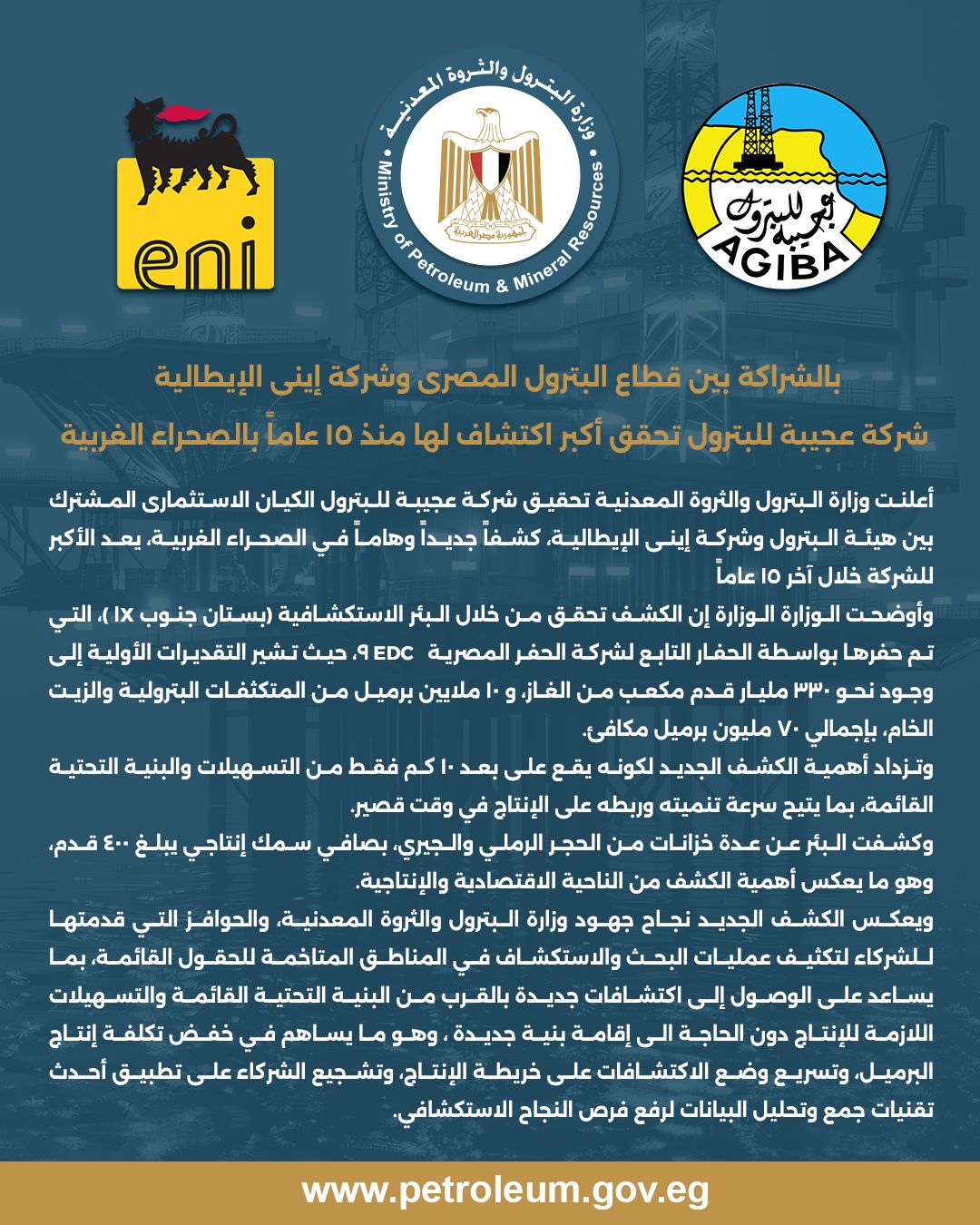 شركة عجيبة للبترول تحقق أكبر اكتشاف لها منذ 15 عاماً بالصحراء الغربية