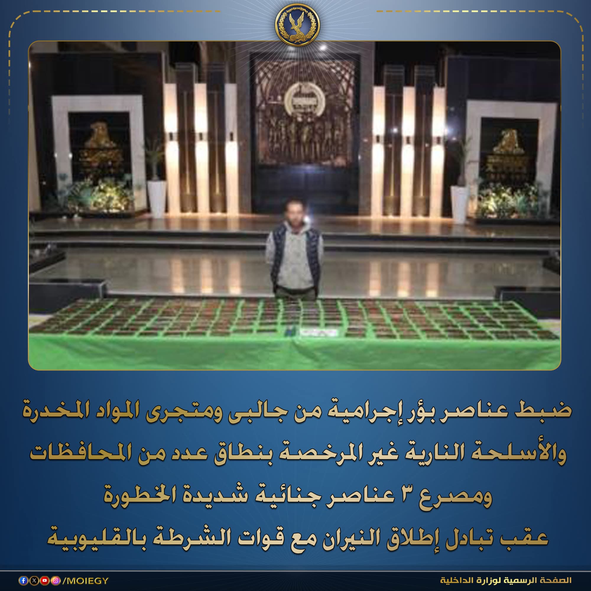 الداخلية تضبط عناصر جنائية شديدة الخطورة تجار بالمواد المخدرة والأسلحة النارية