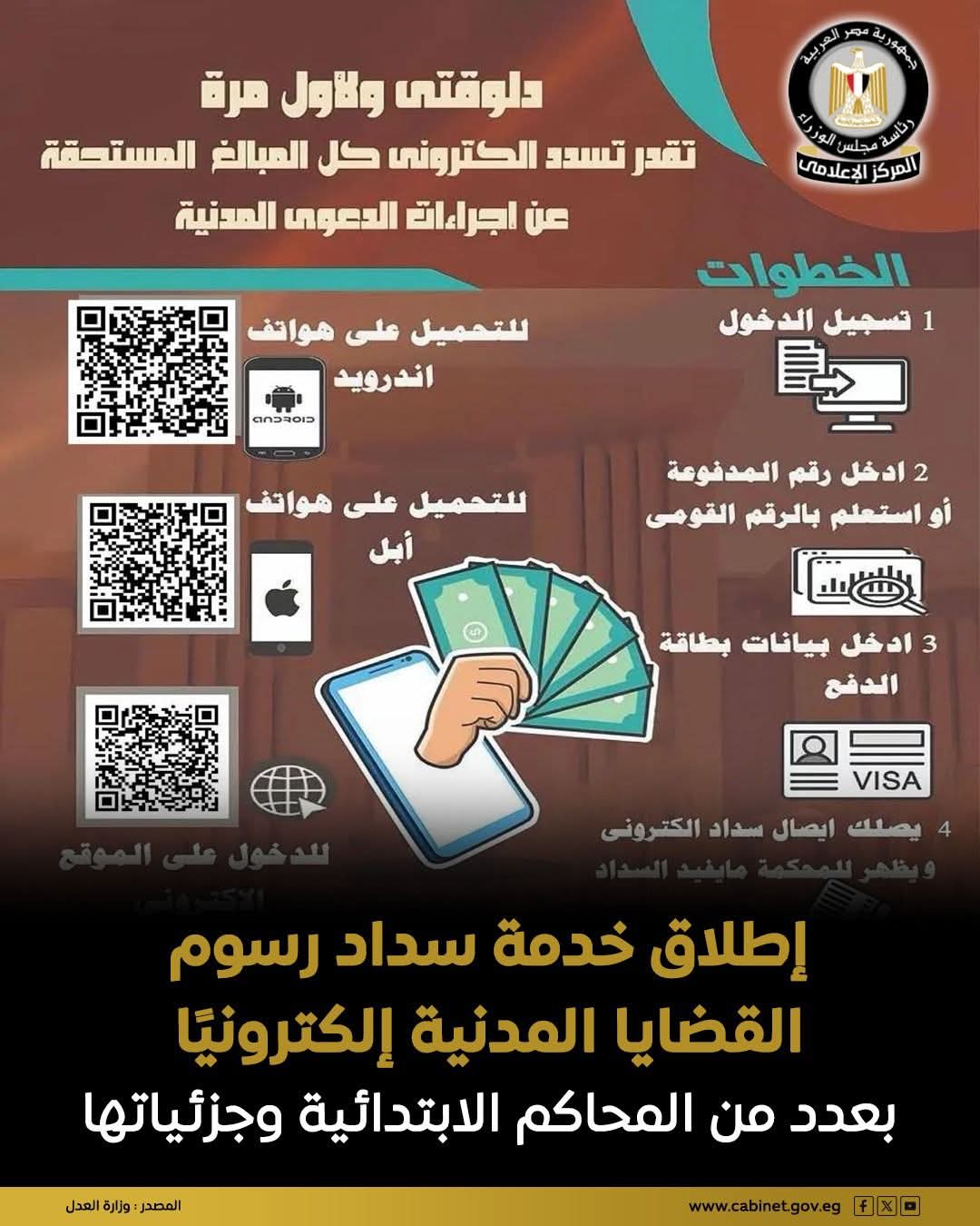 وزارة العدل تطلق خدمة سداد الرسوم إلكترونيًا للدعاوى المدنية بالمحاكم